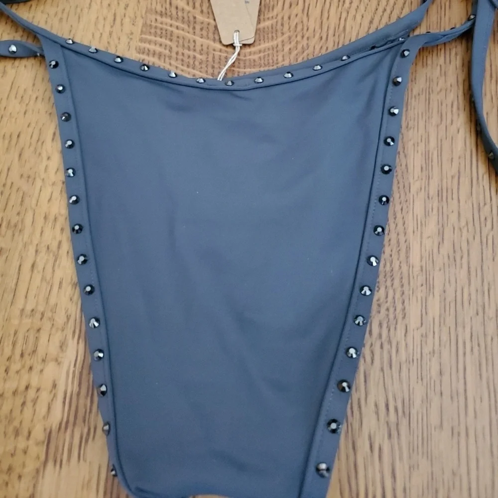 Skims (B10) Swim Rhinestone Tie Bikini Bottoms - gunmetal grey XL NWT